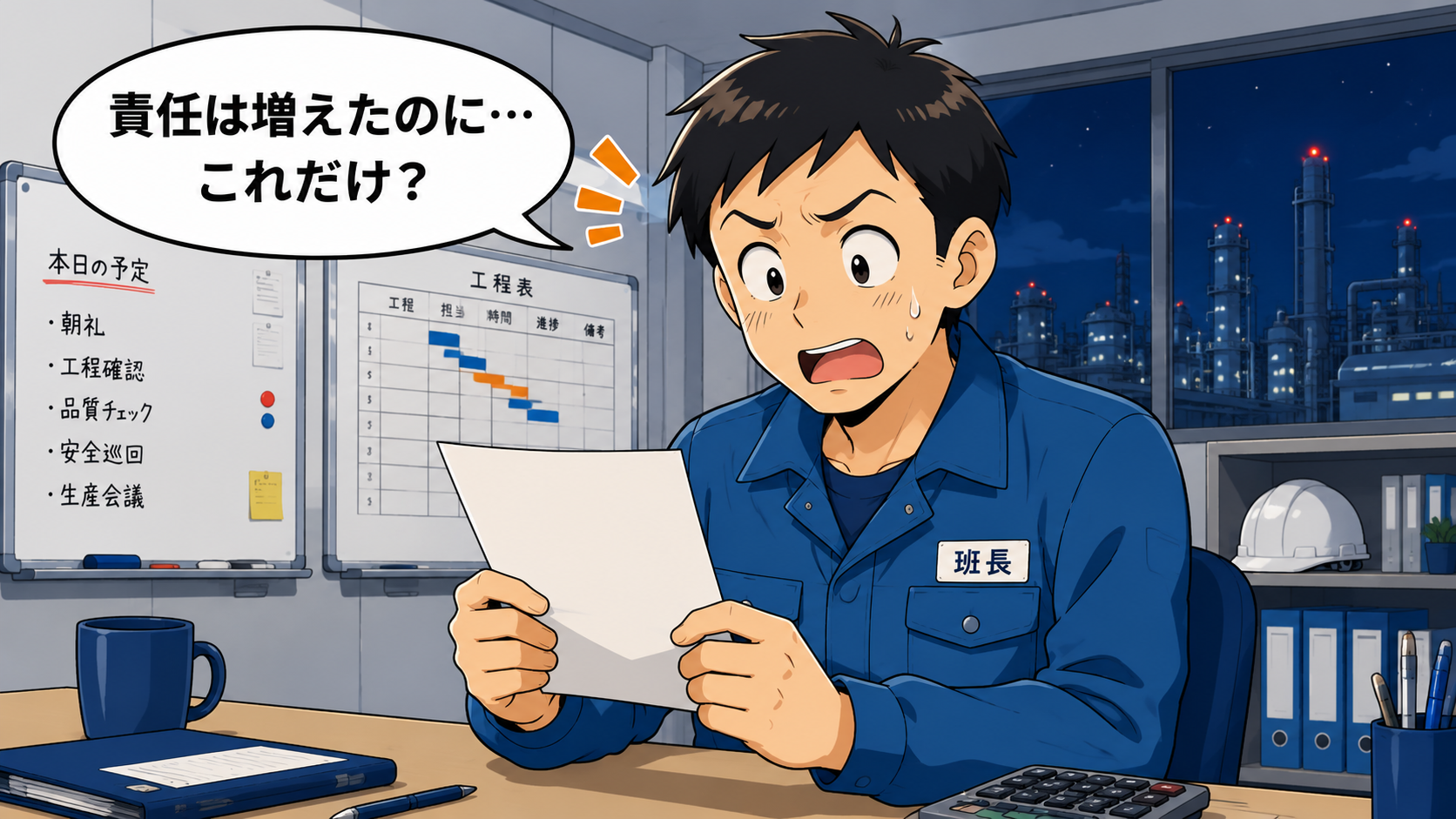 班長になって給料明細を見て「責任は増えたのにこれだけ?」と驚く様子